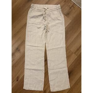 Caslon Womens 100% Linen Cropped Pants Size Small Beige Elastic Waist Pockets